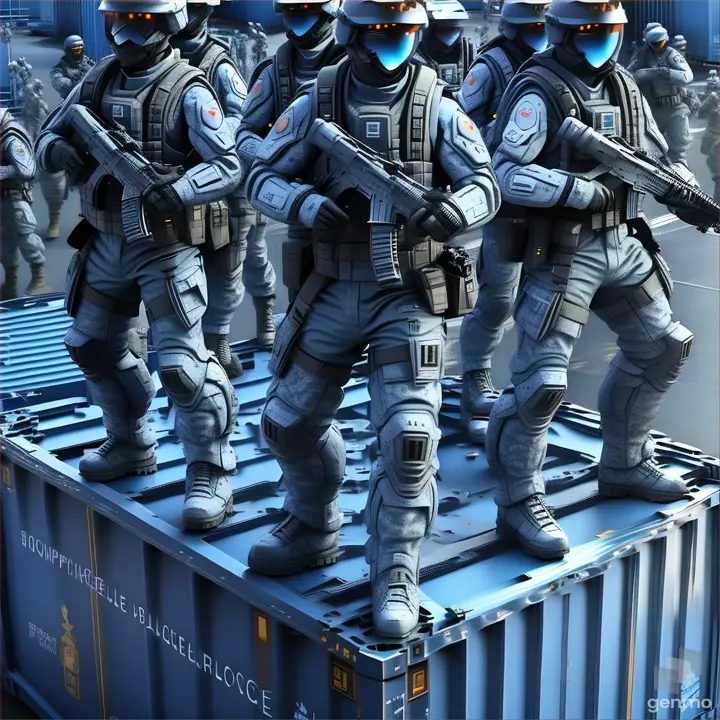 a group of soldiers standing on top of a container