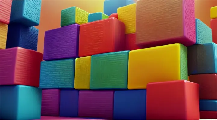 create colorful Building Blocks: create a stakes of building blocks and buildings blocks who ly around

