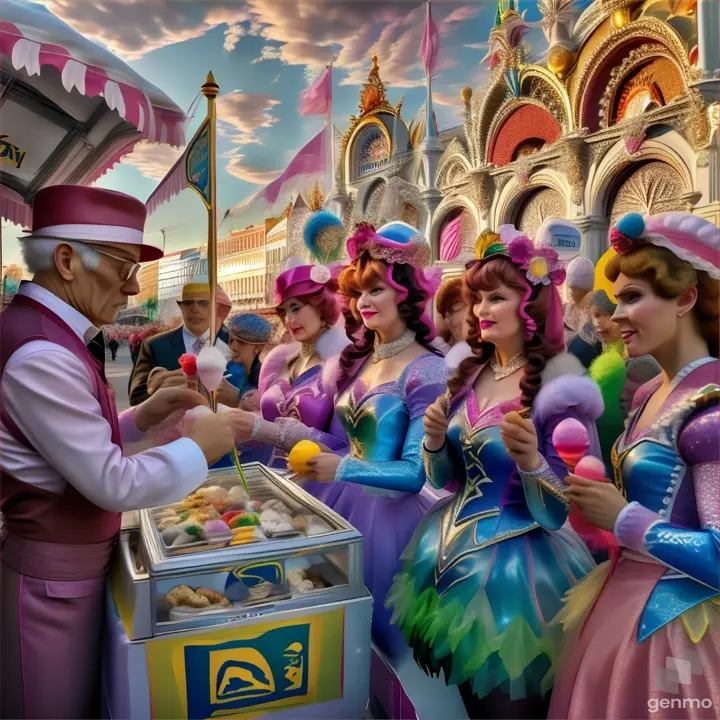 a group of people standing around a food cart