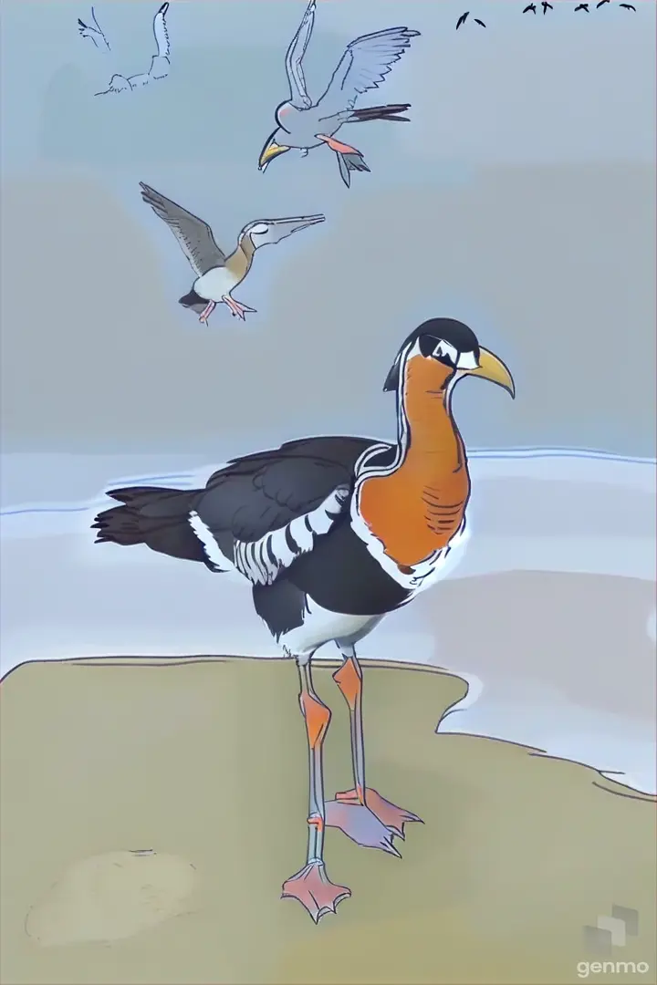 a drawing of a bird standing on a beach