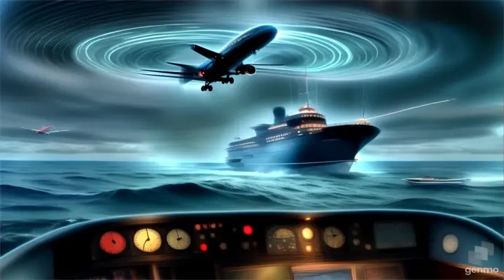 a plane flying over a boat in the ocean