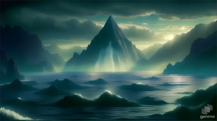 a large mountain in the middle of a body of water