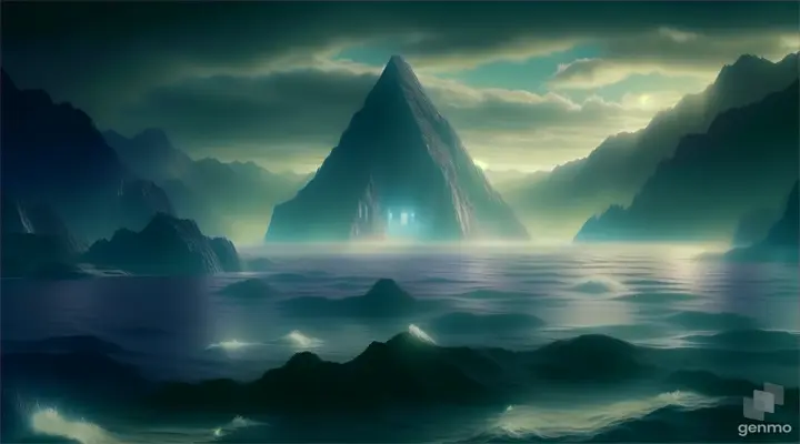 a large mountain in the middle of a body of water