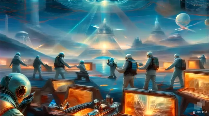 world, art, cg artwork, people, painting, illustration, space, electric blue, leisure, event