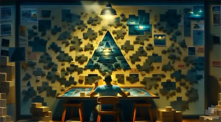 a man sitting at a table surrounded by boxes
