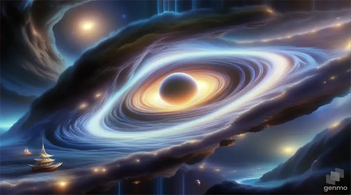 Surreal dreamscape with floating islands, digital matte painting, blending photo-realism and fantasy elements