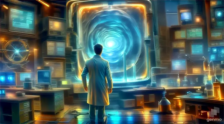 a man in a lab looking at a computer screen