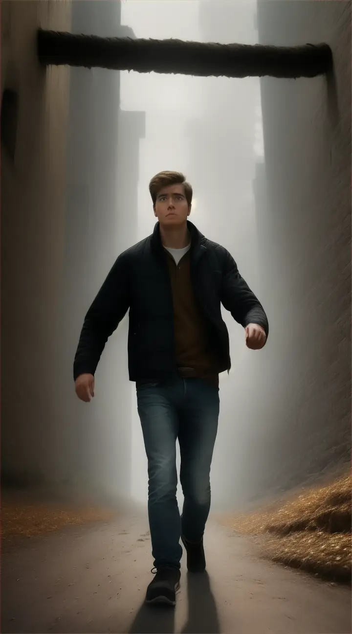 A man encounters various obstacles on his journey. We see him stumble and fall, both metaphorically and literally, representing the obstacles and challenges he encounters in pursuing his dreams. Each fall is followed by a moment of hesitation, but the protagonist always gets back up, embodying resilience