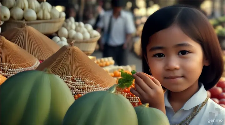 Scene 4:
[The student, holding the pearl, walks through the bustling market, filled with vendors and customers.]

Vendor: [Busy arranging vegetables, glances at the student] "Yes, young one? What can I help you with?"

Student: [Holding out the pearl] "Excuse me, sir. Can you tell me the value of this pearl?"