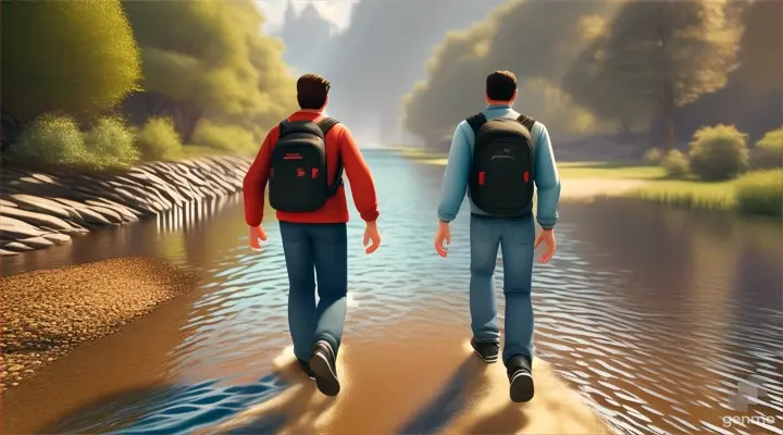 3d cartoon animation videos two man passing through the riveside  and laughing