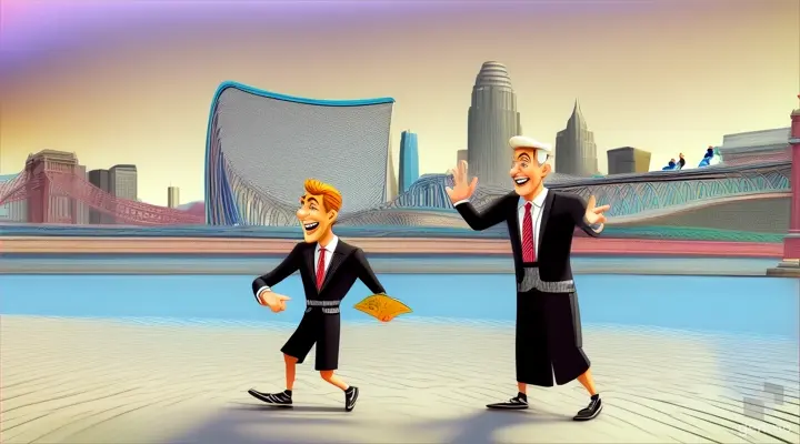 3d cartoon animation videos two man passing through the riveside  and laughing