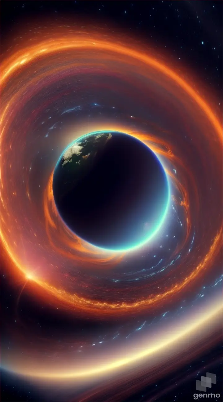 Cut to animation of the Earth disappearing into the black hole