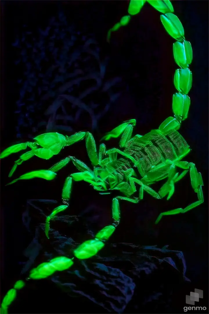 a neon green scorpion on a black background