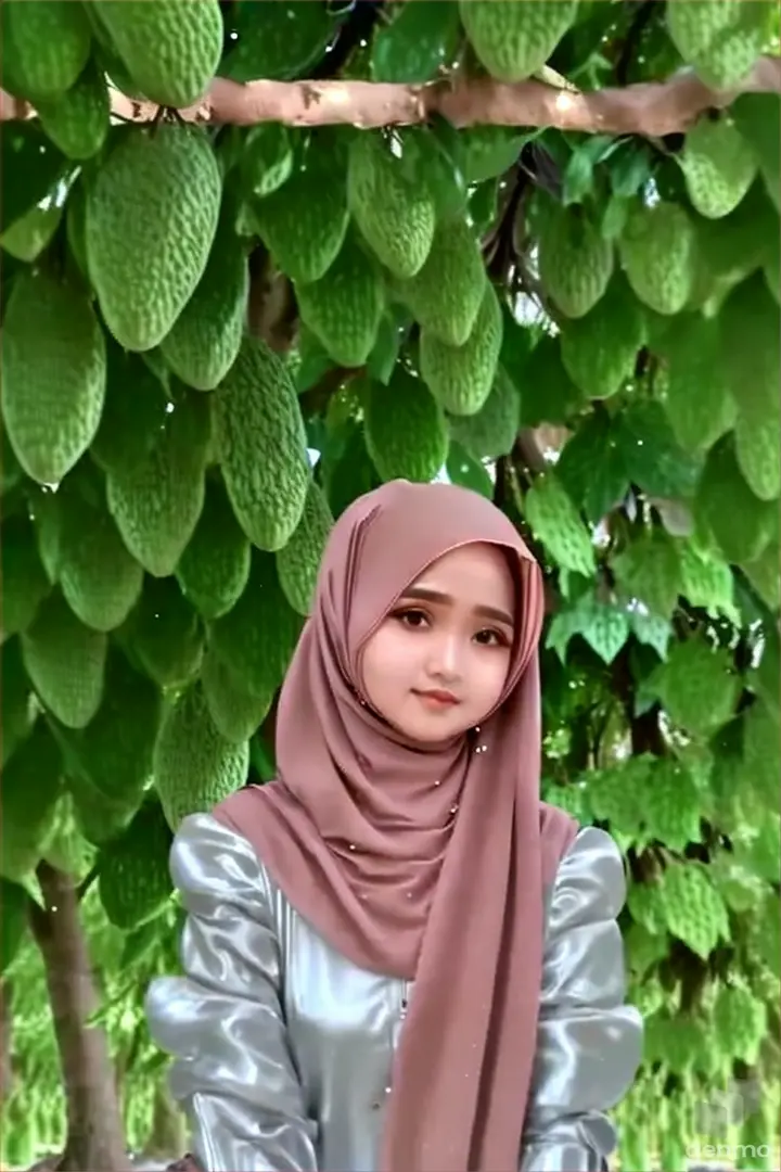 a woman in a hijab sitting in front of a tree