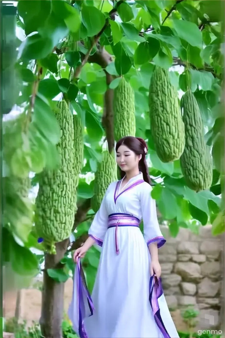 a woman in a white dress standing in a garden