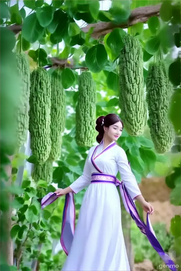 a woman in a white dress standing in a garden