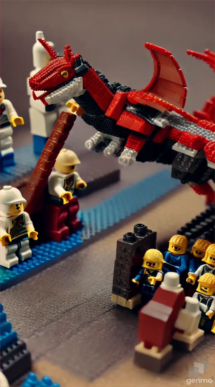 Lego soldiers fighting dragons