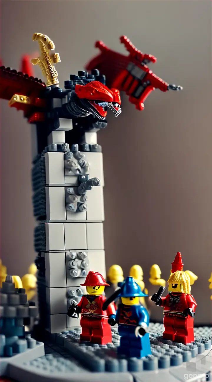 Lego soldiers fighting dragons