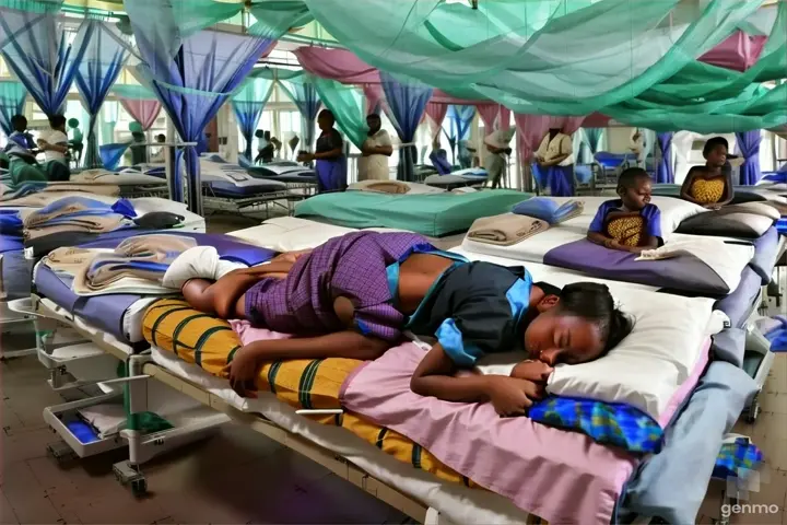 a group of people in a room with beds in the hospital