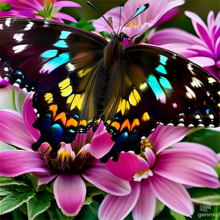 a butterfly sitting on top of a pink flower