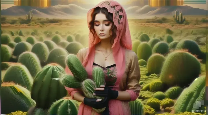 a painting of a woman in a field of cacti video bergerak mundur