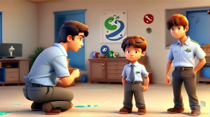 a couple of kids standing next to each other in a room. To handle his son's anger, the father chose a method that was suitable for him and worth learning. This type of explanation gives the son positive messages on how to handle anger as well as increases his understanding.