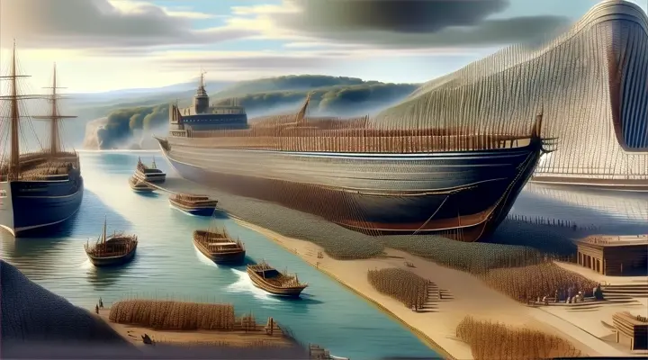 a painting of a large boat in a body of water