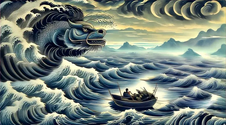 a painting of a boat in a body of water
