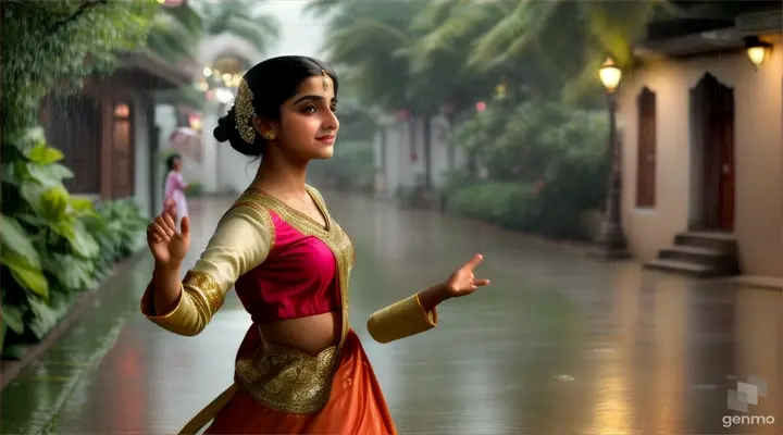 Amidst the rhythmic patter of monsoon rain, a young Pakistani girl finds herself drawn to the allure of the downpour. Her traditional attire glistens with the touch of raindrops as she begins to dance, her movements mirroring the cadence of the falling rain. Set against the backdrop of a lush garden or a quaint street, her graceful motions weave a story of freedom, joy, and connection with nature.
Unbeknownst to her, a handsome Pakistani boy stands mesmerized by her dance, captivated by the elegance of her every step. His heart beats in sync with the rhythm of her movements, and his gaze follows her with unwavering admiration. He watches from a distance, unable to tear his eyes away from the enchanting sight before him.
In the heart of a Pakistani town, rain pours down, turning streets into liquid mirrors. A striking girl in modern pant-shirt attire steps out. Her dance blends with the rhythm of raindrops, each movement a graceful expression of freedom. Every detail—the glistening pavement, her flowing hair—is captured with cinematic precision by the photographer. It's a snapshot of modern Pakistani life, where tradition meets contemporary flair, and beauty thrives amidst the chaos of the urban landscape