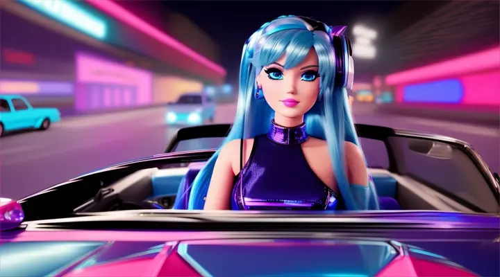 anime barbie blue hair :barbie was driving in a blue car with ken to her concert 