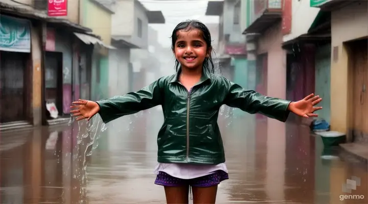 In a Pakistani alleyway, rain cascades down, soaking everything in its path. A young Pakistani girl, her clothes clinging to her skin, finds herself caught in the downpour. Undeterred, she begins to dance.Her movements are not polished or choreographed but raw and instinctive, a reflection of the moment's spontaneity. Each step sends water splashing around her, her laughter mingling with the patter of raindrops.The photographer captures the scene with gritty realism—the girl's soaked clothes, the puddles forming at her feet, and the genuine smile on her face. It's a snapshot of everyday life in Pakistan, where moments of simple joy can be found even in the midst of a storm.