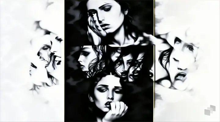 a black and white photo of a woman with her hands on her face