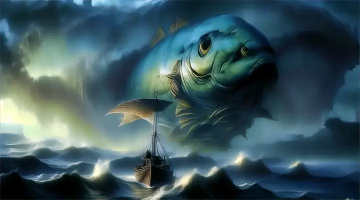 a large fish is in the middle of a body of water