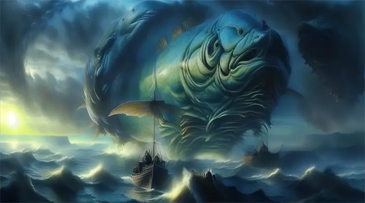 a large fish is in the middle of a body of water