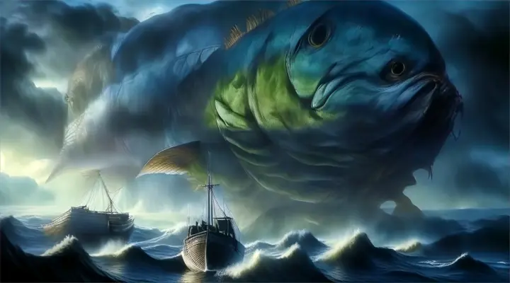 a large fish is in the middle of a body of water
