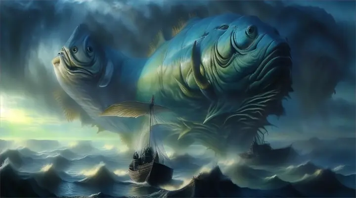a large fish is in the middle of a body of water