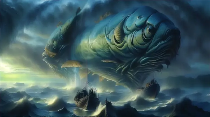 a large fish is in the middle of a body of water