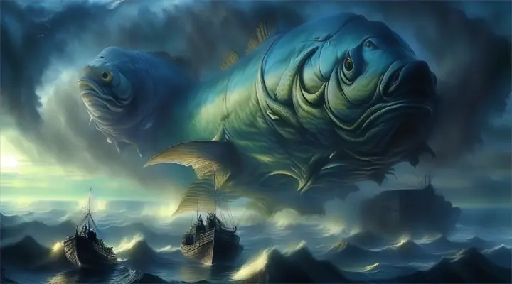 a large fish is in the middle of a body of water