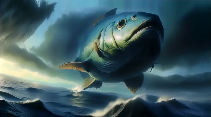 a large fish is in the middle of a body of water