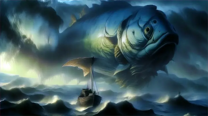a large fish is in the middle of a body of water
