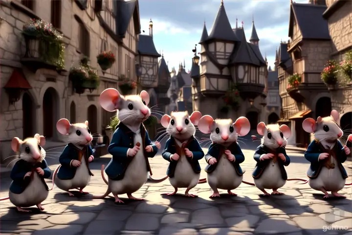 a group of mice enjoy music and walking 