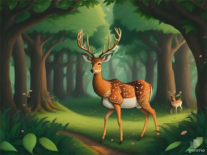 In the lush forests, there lived a wise deer named .cartoon illustration