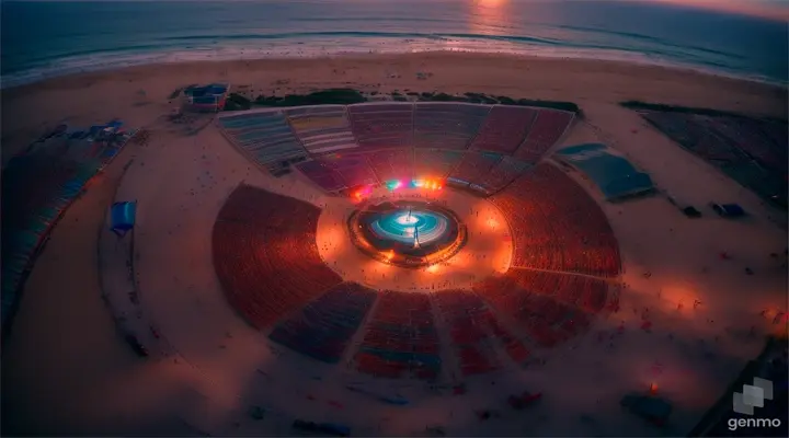 concert on the beach. view from sky