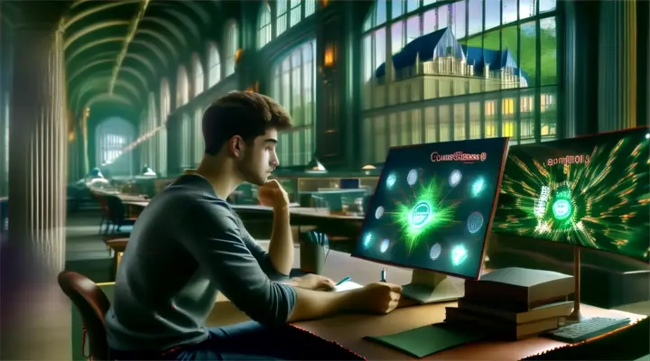 a man sitting at a desk in front of a computer