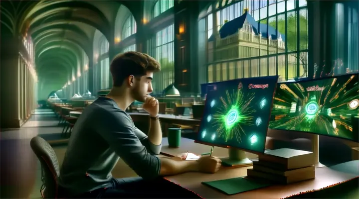 a man sitting at a desk in front of a computer