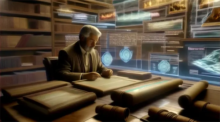 a man sitting at a table in front of a book