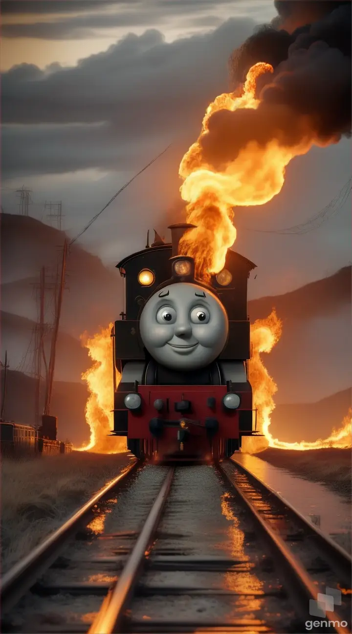 “create a masterpiece video of a Creepy Thomas the train (with giant spider legs) near sea, flames, long hair on Thomas the train”
Seed: 1933731960
