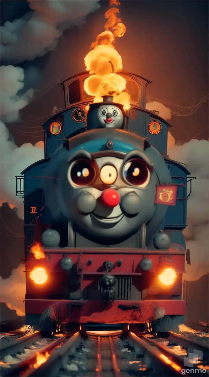 “create a masterpiece video of a Creepy (THOMAS THE TRAIN (with giant spider legs)) near sea, flames, long hair on Thomas the train, a large spider attacking Thomas the train from behind a clown standing behind” Seed: 172043101”
Seed: 3336835948