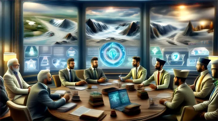 a group of people sitting around a table