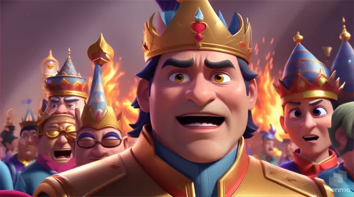 /imagine prompt: 3D animation, personality: [Illustrate Uplifting Cartoon characters engaging in fun activities A close-up of the king's face, showing his frustration and disappointment. It should feel otherworldly and magical.] unreal engine, hyper real --q 2 --v 5.2 --ar 16:9